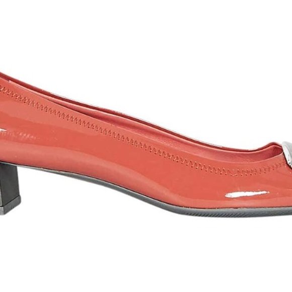 PRADA Salmon Patent Leather Block Heel Pump